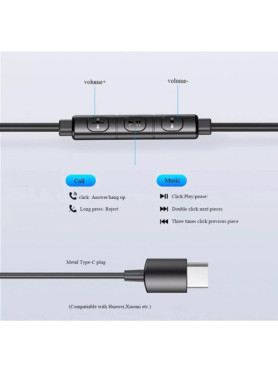 Awei TC-1 Type-C In-ear Handsfree με Βύσμα USB-C Μαύρο