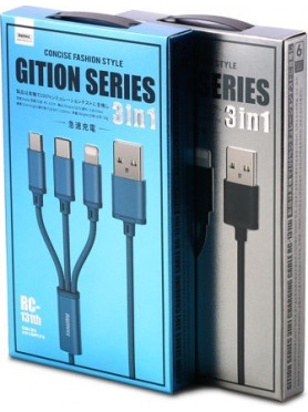 Remax Gition RC-131th Braided USB to Lightning / Type-C / micro USB Cable 2.8A Μαύρο 1.15m