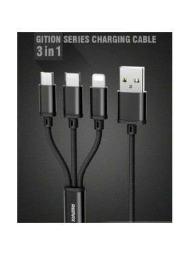 Remax Gition RC-131th Braided USB to Lightning / Type-C / micro USB Cable 2.8A Μαύρο 1.15m