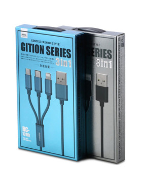 Remax Gition RC-131th Regular USB to micro USB / Type-C / Lightning Cable 2.8A Μπλε 1.15m